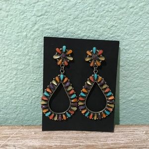Zuni Native American silver and stone earrings